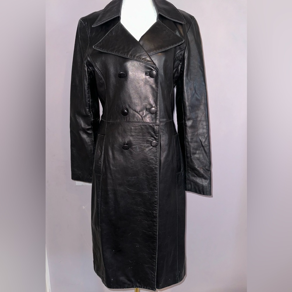 Y2K Bebe Vintage Black Leather Trench Coat M